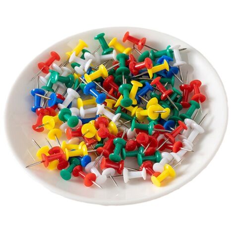 Ahlsen Paquete de 100 chinchetas multicolores, chinchetas decorativas multicolores, chinchetas con cabeza de plástico para tablón de anuncios de corcho