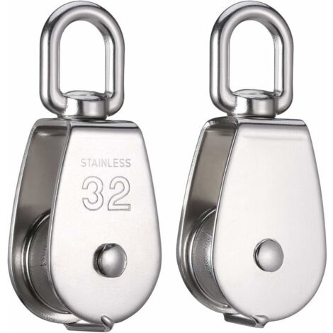Ahlsen Paquete de 2 poleas de acero inoxidable M32 304 de 32 mm - Polea única para uso en interiores y exteriores