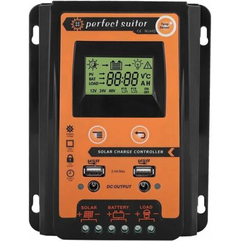 Ahlsen Para controlador solar 30A Controlador de carga solar Controlador de batería de panel dual Pantalla de cristal líquido LCD (30A)