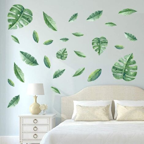 Ahlsen Pegatina de pared con planta Tropical, pegatina decorativa de hoja verde, decoración de pared, sala de estar, dormitorio, oficina
