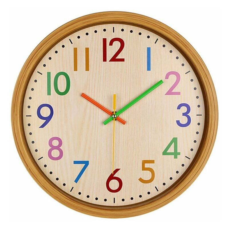 Ahlsen - Pendules murales 12 pouces silencieux coloré numéro enfants horloge murale grande horloge murale décorative sans coutil style vintage à piles