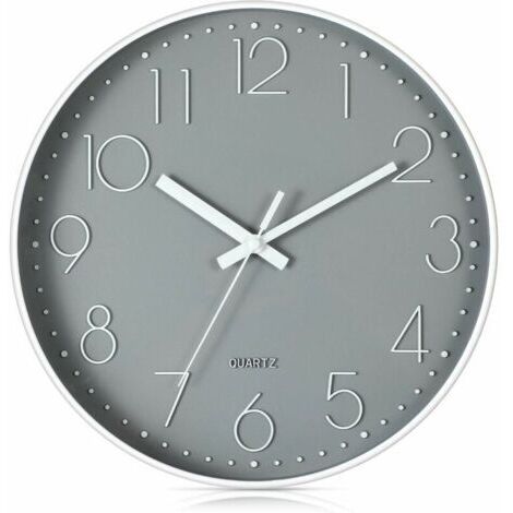 Ahlsen Pendules murales Horloge murale silencieuse à quartz moderne de 12 pouces avec horloges murales en chiffres arabes sans cocher décoration d'accessoires pour la maison (gris)