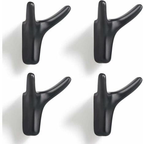 Ahlsen Perchero de pared doble de pieza, gancho de pared de aleación de zinc macizo resistente, gancho para puerta, para entrada, dormitorio, sala de estar, cocina, tornillos incluidos (negro mate)