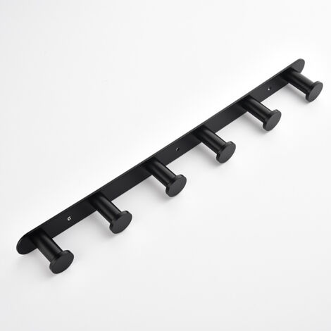 Ahlsen Perchero para toallas, perchero de pared, perchero para baño y cocina, gancho de rosca, perchero de pared con 6 ganchos, acabado negro mate fabricado en acero inoxidable