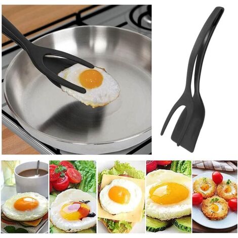 Ahlsen Pieza de espátula de silicona para huevos, pinzas de agarre y giro 2 en 1, volteador de huevos antiadherente 2 en 1 para freír filetes de huevo, voltear, asar, herramienta de cocina