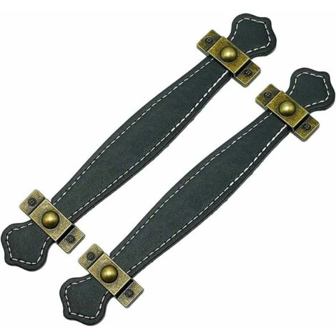 Ahlsen Pieza de tiradores de cajones de cuero vintage, manijas de maletas de cuero negro