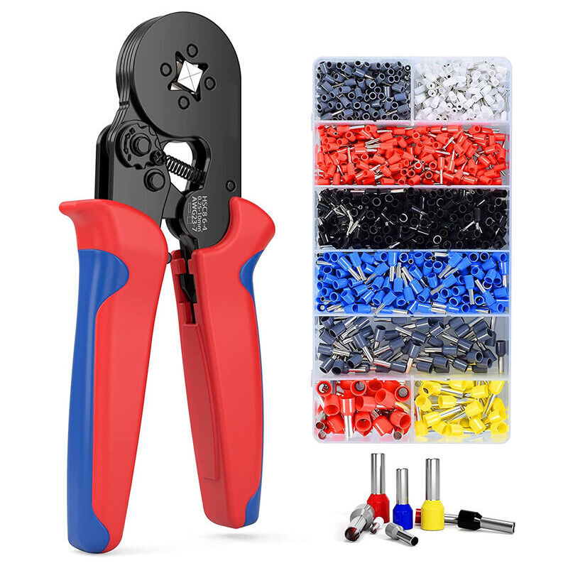 Pince à Sertir, Kit D'outils de Sertissage avec 1200 Cosses Embouts de Câble Pince à Embout Réglable, Pince à Sertir les Embout Fil Electrique(Pince