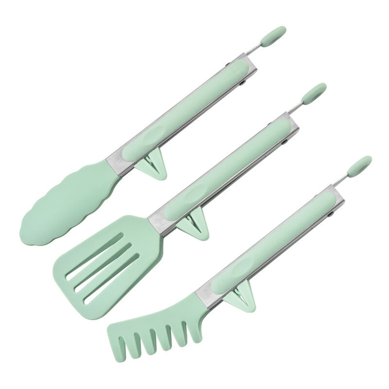 Ahlsen - Pince Cuisine Inox, Lot de 3 Pince Barbecue avec Embouts en Silicone, Pince Plancha pour Griller, Barbecue, Buffet, Vert