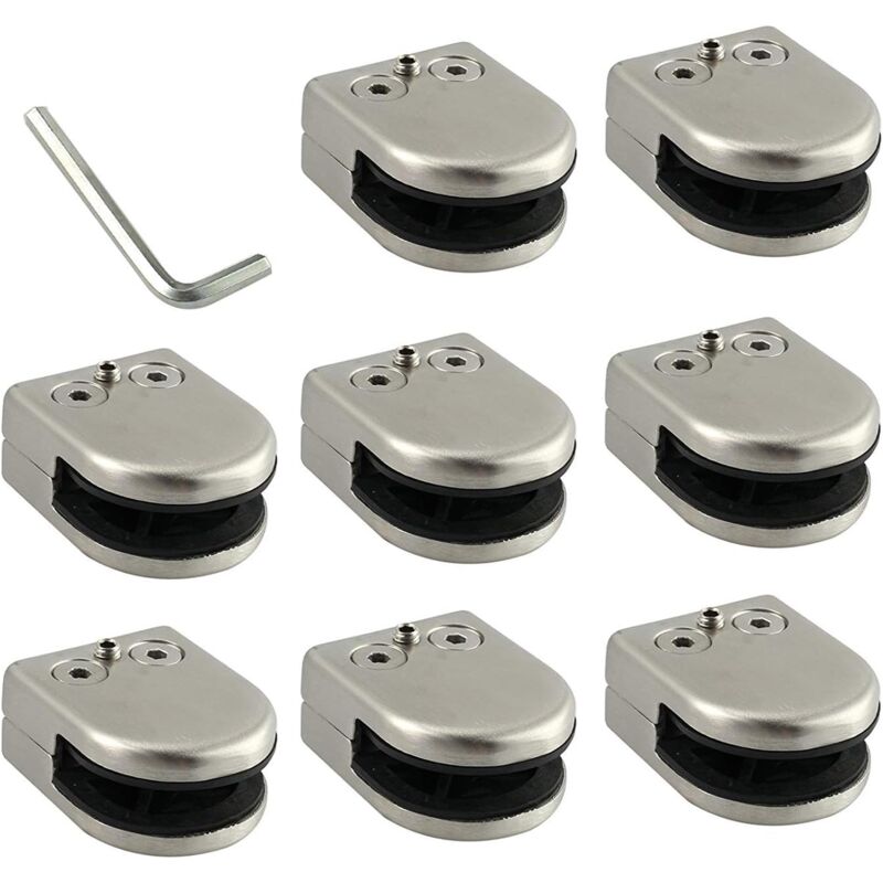 Ahlsen - Pince De Verre 8 pcs 6-8mm En Acier Inoxydable 304 Clip En Verre Pince Support Dos Plat Finition Chromig pour Balustrade