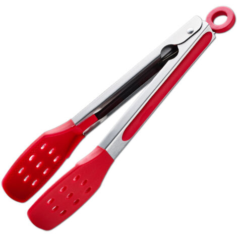 Ahlsen Pinzas de cocina de 9", pinzas de acero inoxidable con puntas ranuradas de silicona, pinzas antiadherentes resistentes al calor para cocinar, buffet, servir ensalada (9", rojo)