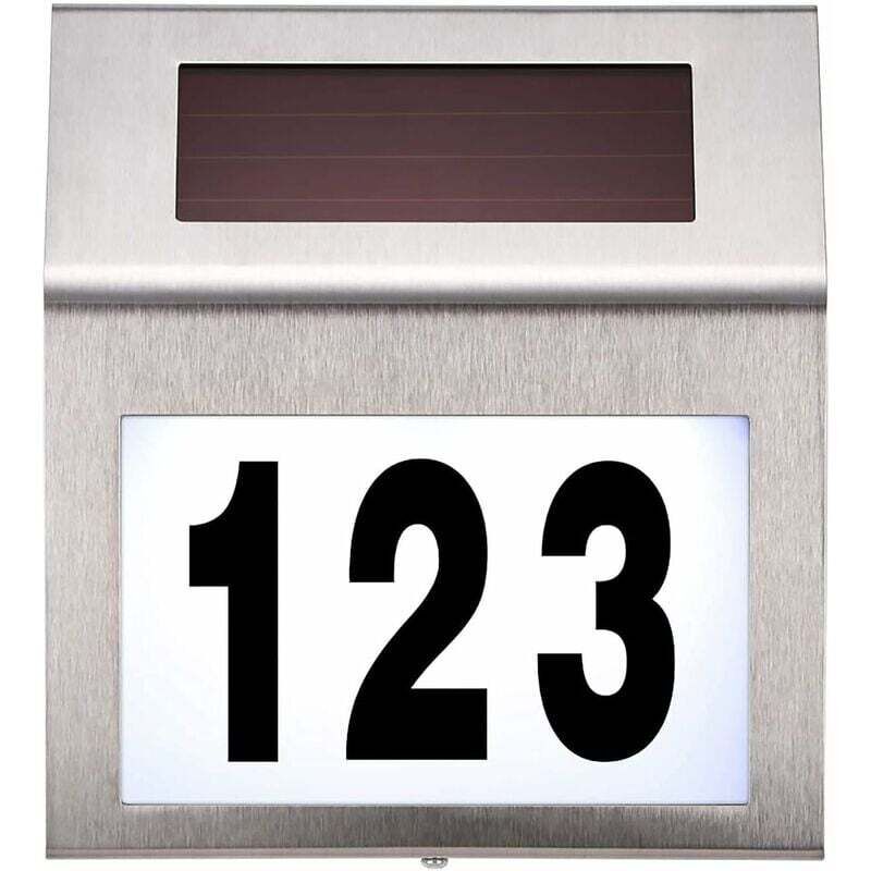 Plaque de numéro de maison en acier inoxydable avec énergie solaire, à l'épreuve de l'eau pour maison, Lampe à led à énergie solaire, lampe de numéro