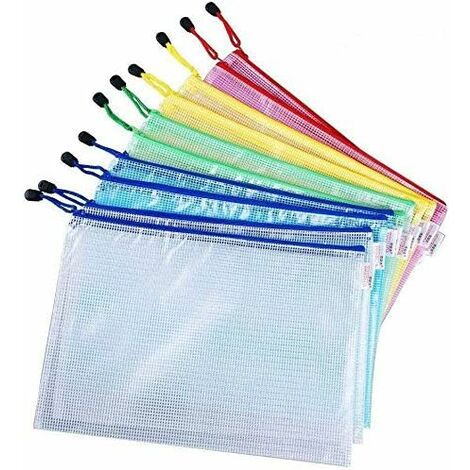 Pochette Plastique A4+A5+A6, 15PCS Pochette Zippée, PVC Mesh Zipper Pouch  Document Wallet, Ranger Papiers petits Objets des Fournitures,Cosmétiques  et Accessoires de Voyage etc 5 Couleurs 