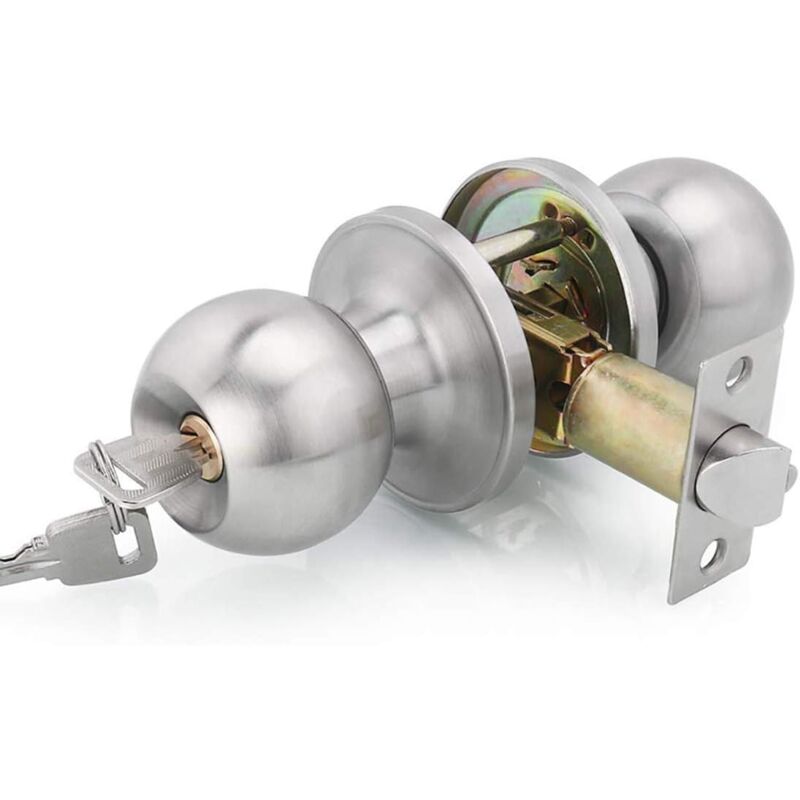 Poignée de Porte Ronde avec Verrouillage - Bouton de Serrure 60/70mm, Système de Sécurité - Ahlsen