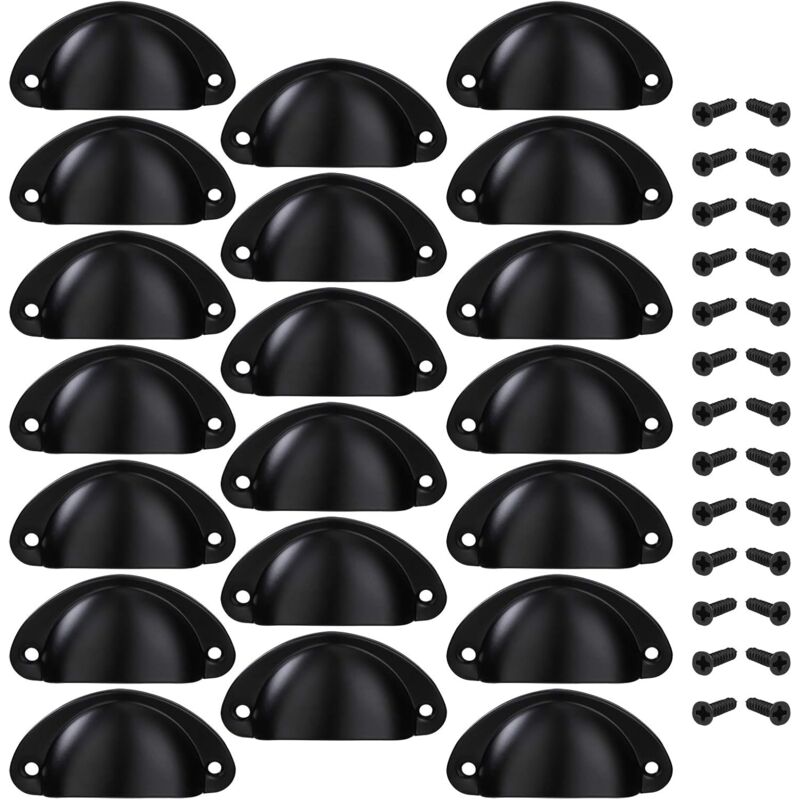 Ahlsen Poignée de Tiroir Bouton Porte Coquille Poignée en Forme de Coquille Décoration Porte Meuble Tiroir Armoire Placard avec Vis 20 Pièces Noir