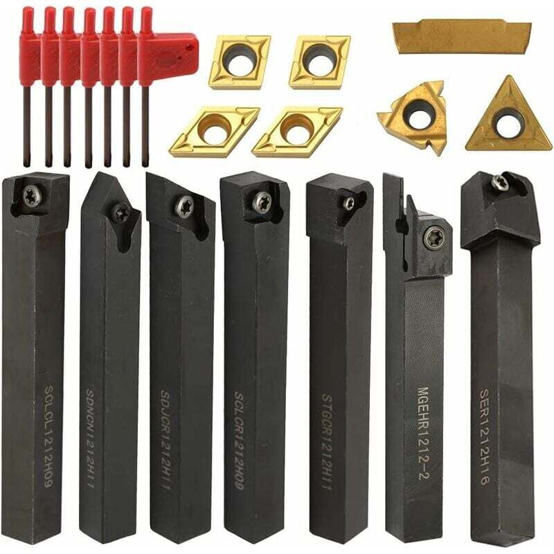 Ahlsen Porte-Outil De Tournage Tournage en Carbure 21Pcs 12mm en carbone avec clés pour Outil de Tour