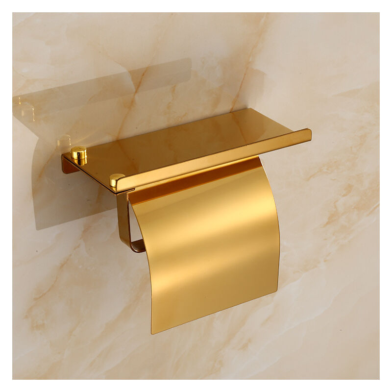 Porte-Papier Toilette Mural avec Etagère de Téléphone 304 Acier Inoxydable Porte Rouleau Papier Toilette avec Plateforme de Rangement derouleur ,d'or