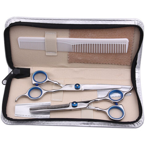 Ahlsen Professionelle Fellschere für Hunde, für Katzen, Tiere, runde Spitze (gerade Effilierschere, gebogener Kamm), Friseursalon und Heimwerken (8 Stück, Silber)
