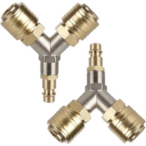 Ahlsen Raccord Rapide Air, 2 Pièces Raccord Pneumatique NW 7,2 1/4 AG Interrupteur D'air Comprimé avec Deux Raccords Raccord D'air Comprimé Distributeur D'air Comprimé en Laiton