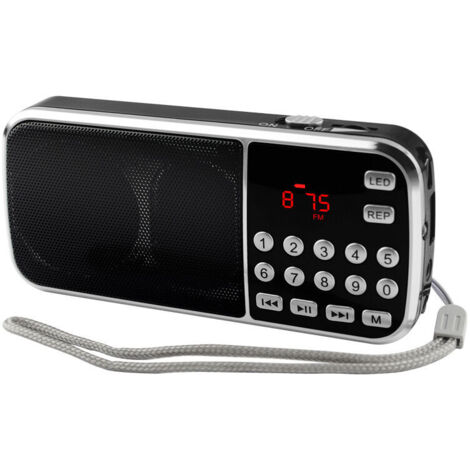Ahlsen Radio portátil Y-501, radio de 800 mAh con altavoces duales, linterna LED, batería recargable, compatible con MP3/AUX/USB/TF (negro)