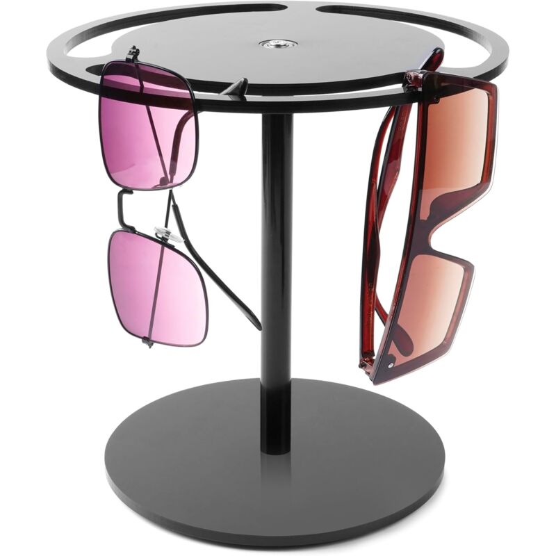 Rangement Lunette de Soleil Rotatif à 360° - Presentoir Lunettes Noir en Acrylique pour 15 Lunettes - Porte Lunette de Table/Table de Nuit - Pieds en