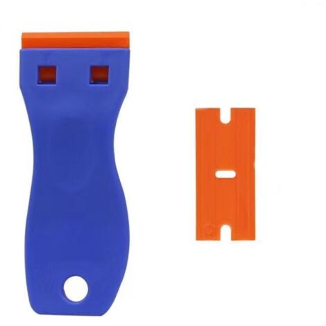 Ahlsen Rascador para placas de vitrocerámica, 2 rascadores de plástico, 100 rasquetas para quitar etiquetas, pegamento, pintura, pegatinas y calcomanías, limpieza de cristales, azul
