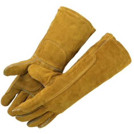 Ahlsen Reboot Guantes para Soldar, Guantes Resistentes al Calor, Guantes Ignífugos para Quemadores de Leña, Cuero Dividido de Vaca, Guantes para Soldar, Guantes para Aparejador, Guantes para Barbacoa,
