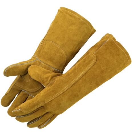 Ahlsen Reboot Guantes para Soldar, Guantes Resistentes al Calor, Guantes Ignífugos para Quemadores de Leña, Cuero Dividido de Vaca, Guantes para Soldar, Guantes para Aparejador, Guantes para Barbacoa,