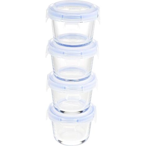 AHLSEN récipient en verre, 720 ml, transparent avec couvercles bleus, lot de 4