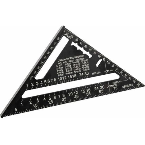 Ahlsen Regla cuadrada triangular de aluminio de 180 mm (7 ") Transportador multifunción Escuadra de carpintero Herramienta de medición de carpintero de 45-90 grados (métrico)