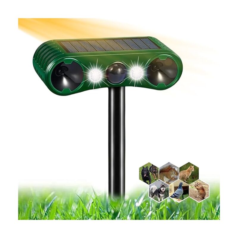 Ahlsen - Répulsif Chat Ultrason, Repulsif Chat Solaire 2 Modes, Répulsif Chat Exterieur Étanche avec Lumière led et Détecteur de Mouvement, Répulsif