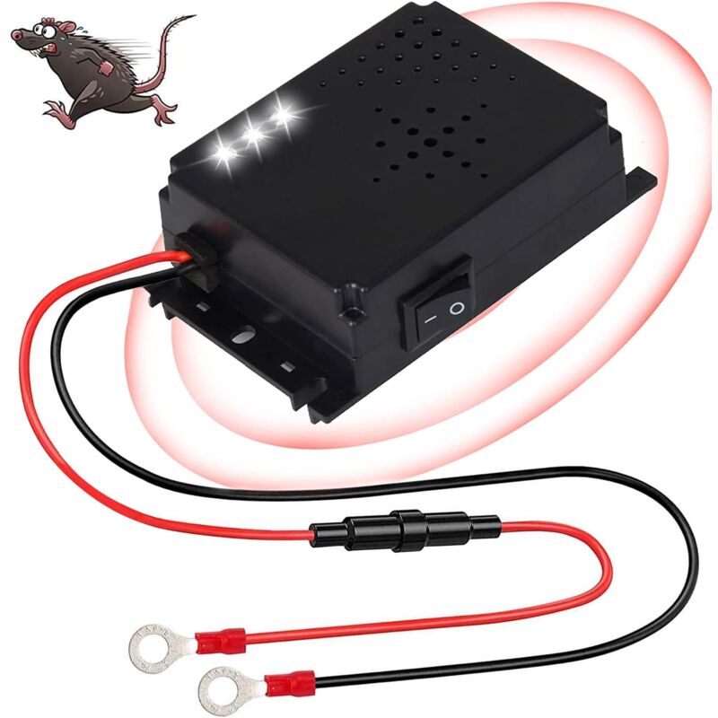 Ahlsen - Répulsif contre les martres de voiture,Avec ultrasons et lumière flash connexion anti-martres sur batterie de voiture 12V dans le