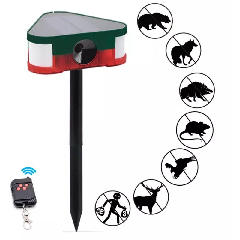 Ahlsen - Répulsif solaire pour souris Répulsif pour animaux à ultrasons Repousse le sanglier Souris Télécommande flash Voyant d'alarme