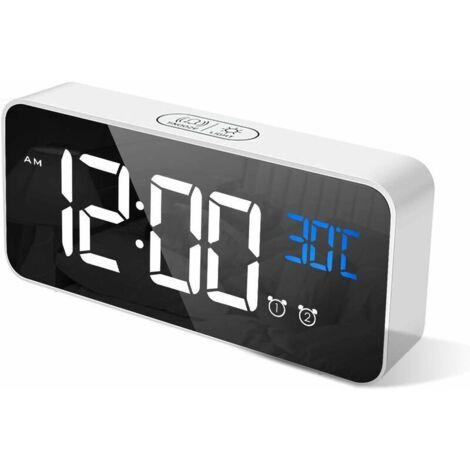 Ahlsen Réveil Numérique Led, Réveil Numérique Horloge De Bureau Miroir Réveil De Voyage Rechargeable Usb Avec 2 Alarmes/Snooze/Température