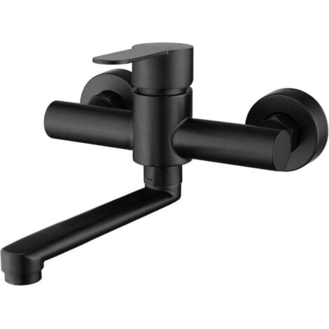 Ahlsen Robinet de Cuisine Mural Mitigeur Évier en Acier Inoxydable 304 Robinet Évier Rotatif à 360° avec Bec Noir