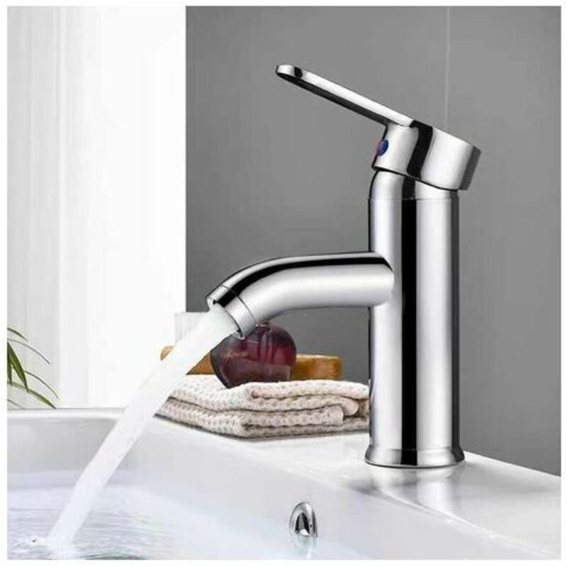 Robinet de salle de bain à levier unique, style contemporain, bec pivotant, eau chaude et froide - argent - Ahlsen