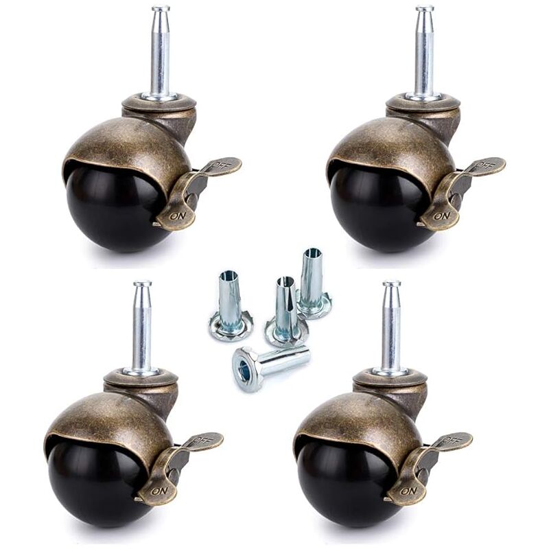 Ahlsen - Roue à Bille en Bronze, Roulettes pour Meubles avec Douilles, Roulettes à Boule Arrondie avec frein, Remplacement pour Meubles, Canapés,