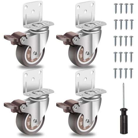 Ahlsen Ruedas para muebles de 50 mm con 4 frenos Placa de montaje en forma de L Rueda resistente de hasta 270 kg Goma para todos los pisos Estantes para muebles Cajas de juguetes Juego de 4