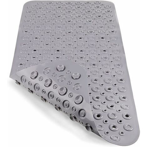 Ahlsen Rutschfeste Badematte, extra lang, Duschvorleger, Kinder-Badematte mit Saugnapf, maschinenwaschbar, Anti-Schimmel, Anti-Pilz, Latex-Phthalatfrei (88 x 40 cm, Grau)