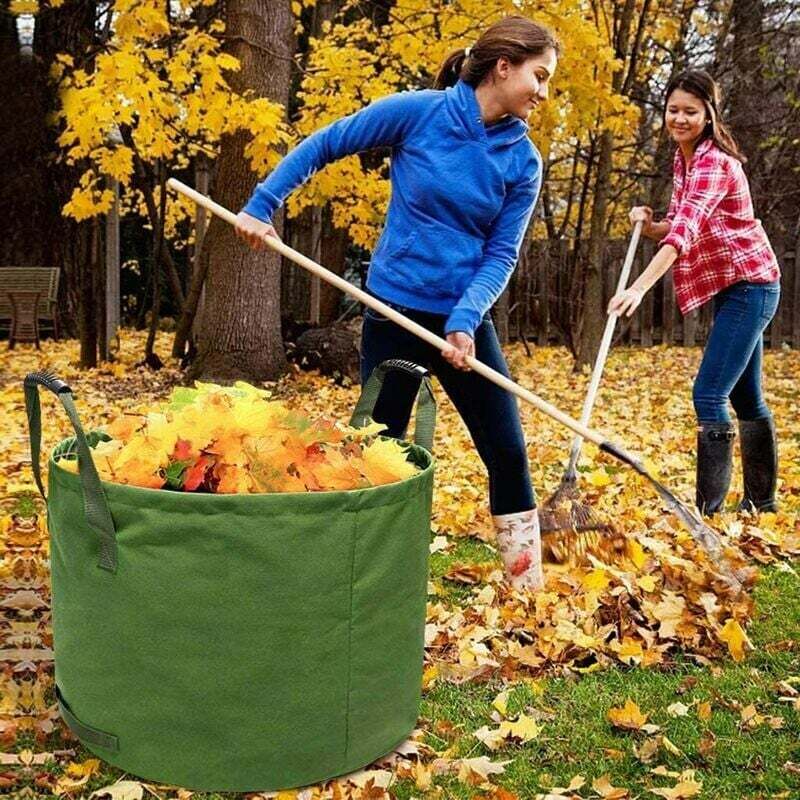 Ahlsen - Sac de Jardinage 125L Extra-Robuste avec Poignées, Sac de Ramassage Feuilles Verte avec Toile Militaire (H45.7 cm, D55.8 cm),