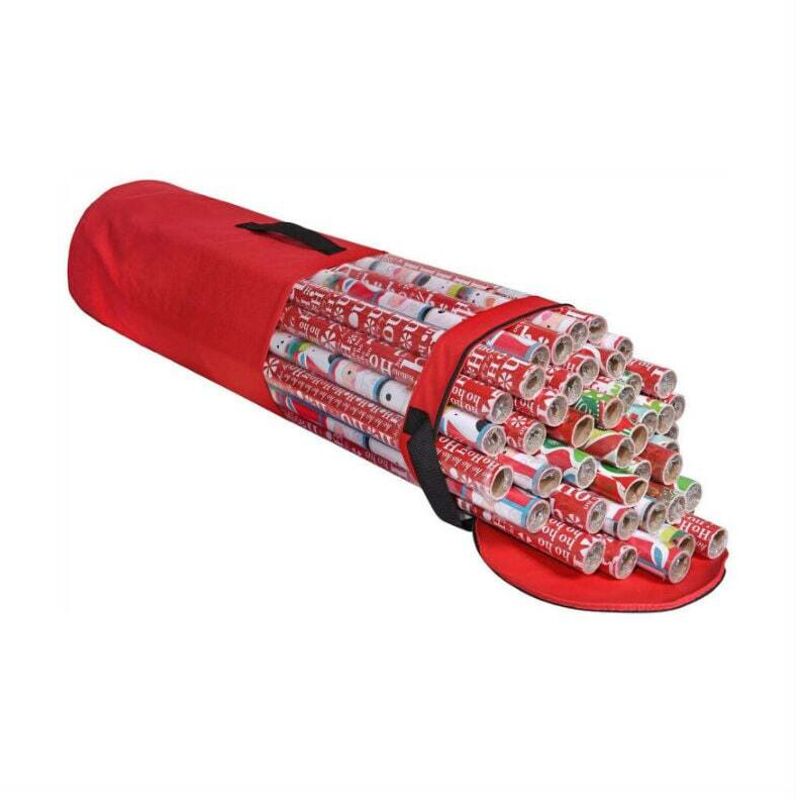 Ahlsen - Sac de rangement cylindrique de papier cadeau de Noël avec fenêtre transparente (D9 x h 40 inches) - rose rouge