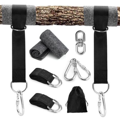 Ahlsen Sangle Hamac, 1.5m Sangle Balancoire Arbre, avec 2 Anneaux en D, Mousquetons et Rembourrage de Protection pour Arbres, Attache Hamac Arbre, pour Balancoire Jardin Hamac