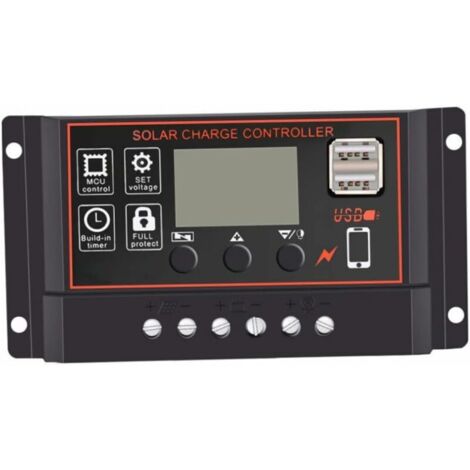 Ahlsen Schwarz 10A Solarpanel Solarladeregler 12V/24V Solarpanel Batterie Intelligenter Regler mit LCD-Display USB-Anschluss