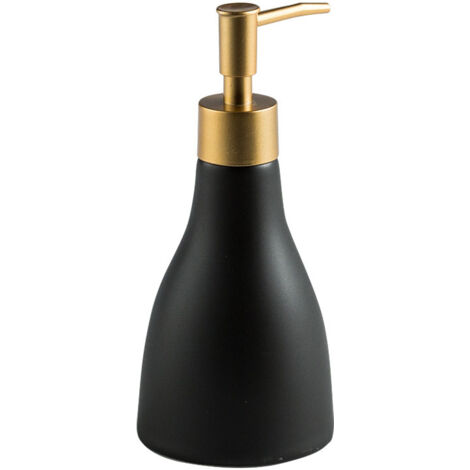 Ahlsen Schwarzer Seifenspender 280 ml für Bad und Küche – Flüssigseifenspender aus Keramik mit goldener Pumpe – nachfüllbar für Shampoo, Dusche, Geschirrspülmittel