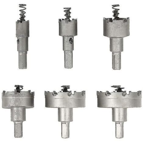 Ahlsen Scie cloche pour métal, lot de 6 forets de scie cloche en carbure, scies cloches en acier inoxydable, pour aluminium, acier, fer, cuivre, bois, 16 mm, 22 mm, 30 mm, 40 mm, 50 mm, 60 mm