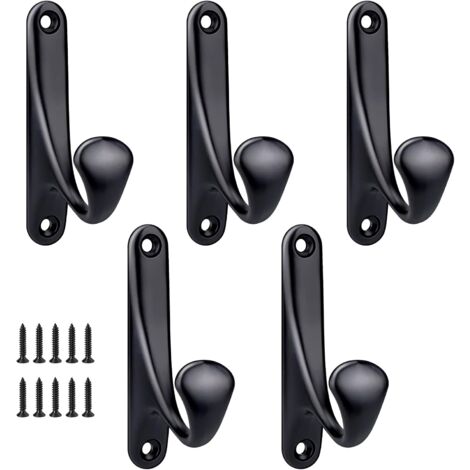 Ahlsen Screw-in Wall Coat Hook, 5 Pack Minimalist Heavy Duty Zinc Alloy Wall Mounted Coat Hooks for Door Entryway Bedroom Bathroom Multipurpose Coat Hooks Screws Included - Black