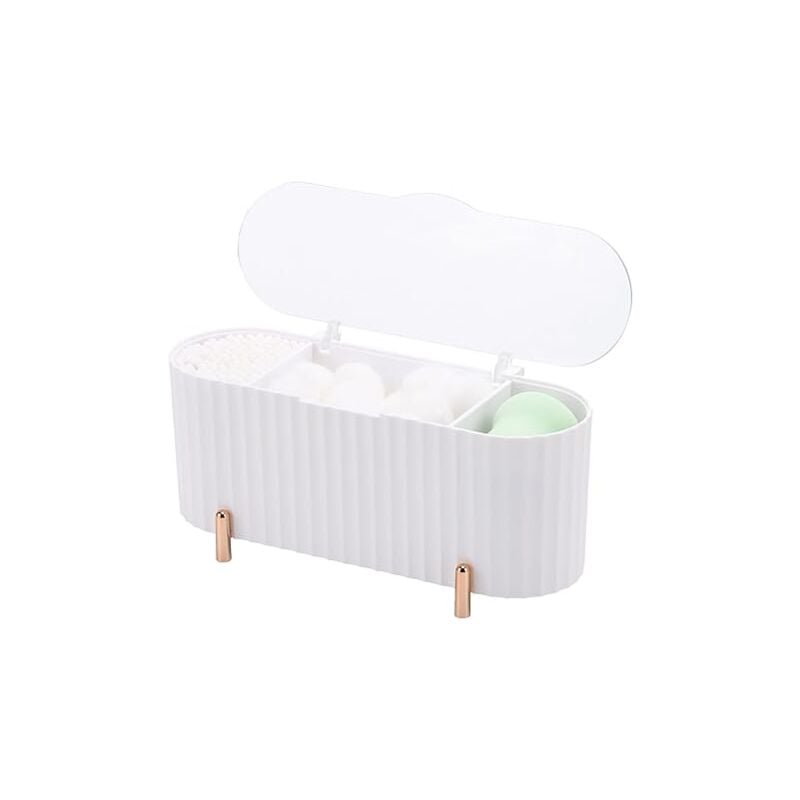 Ahlsen - Separate cotton swab dispenser with 3 compartments, cotton ball storage box, glass, white