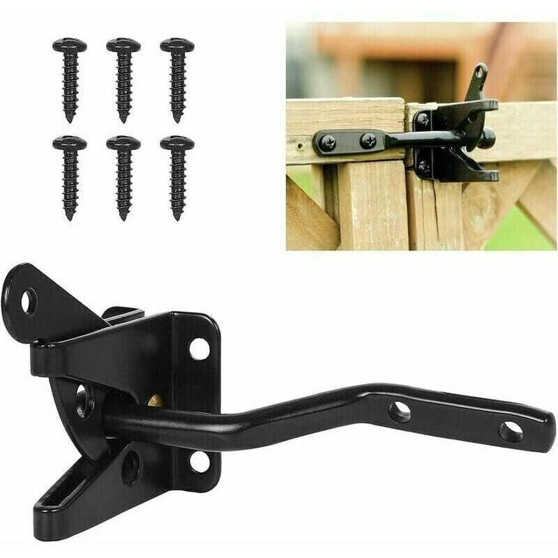 Ahlsen - Serrure de porte automatique noire, serrure de jardin automatique, loquet avec 6 vis pour terrasse/jardin/portail