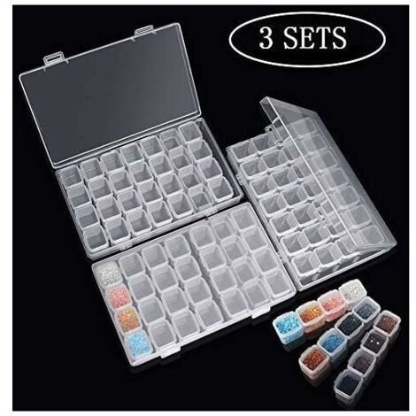 Ahlsen Set aus 3 transparenten Aufbewahrungsboxen mit 28 Mini-Fächern, 5D-Diamant-Malerei und Kreuzstich-Werkzeugen für Heimwerkerarbeiten.