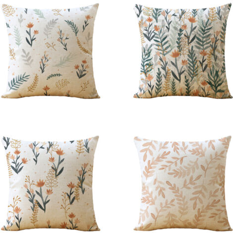 Ahlsen Set mit 4 dekorativen Kissenbezügen mit Pflanzen- und Blumenmuster für Sofa, Schlafzimmer, Wohnzimmer, Terrasse, 44 x 44 cm