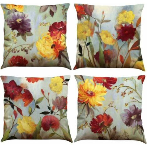 Ahlsen Set mit 4 Kissenbezügen 45 x 45 cm – Blumenmuster – Baumwolle und Leinen – Dekoration für den Außenbereich